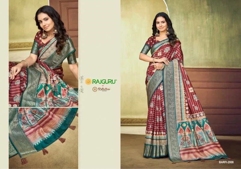 Rajguru Barfi Crepe Silk Printed Festival Wear Saree Collection 12