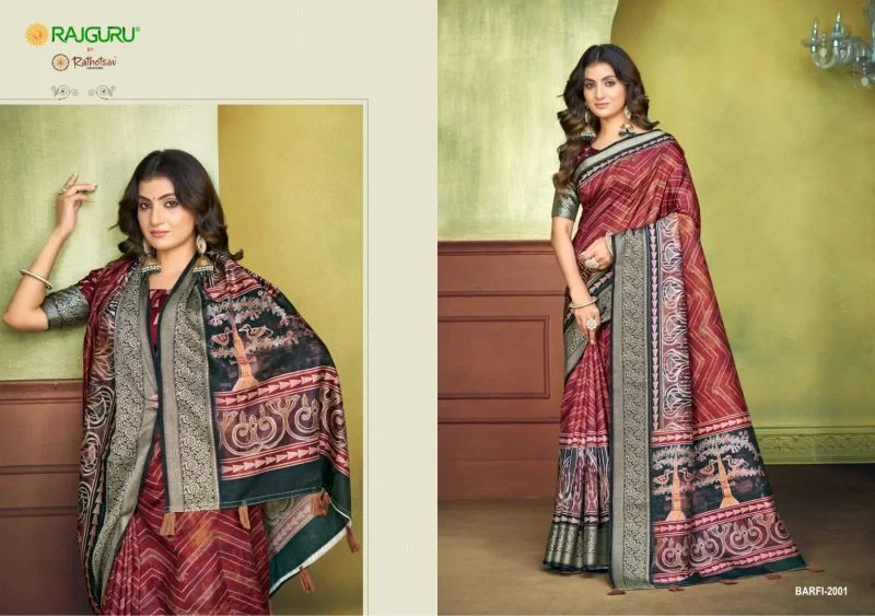 Rajguru Barfi Crepe Silk Printed Festival Wear Saree Collection 2
