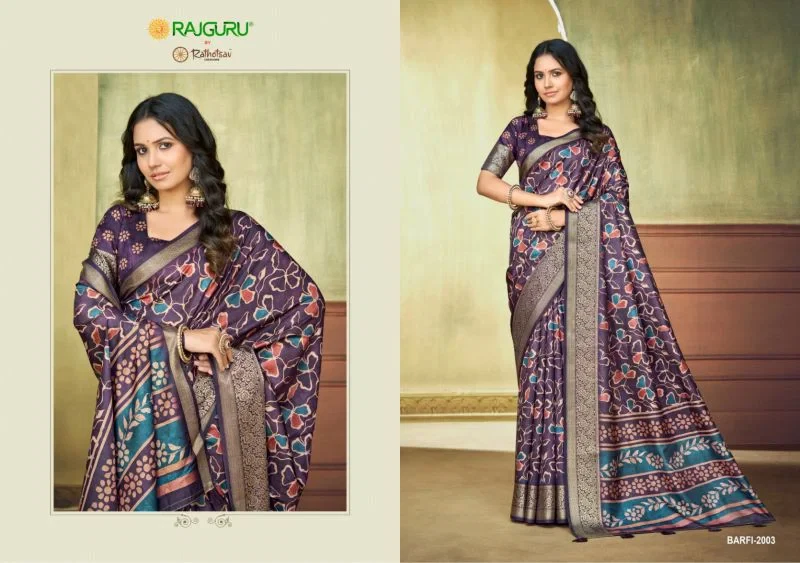 Rajguru Barfi Crepe Silk Printed Festival Wear Saree Collection 3