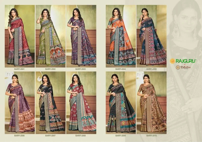 Rajguru Barfi Crepe Silk Printed Festival Wear Saree Collection 4