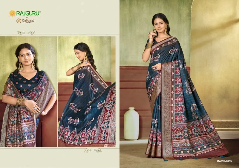 Rajguru Barfi Crepe Silk Printed Festival Wear Saree Collection 8
