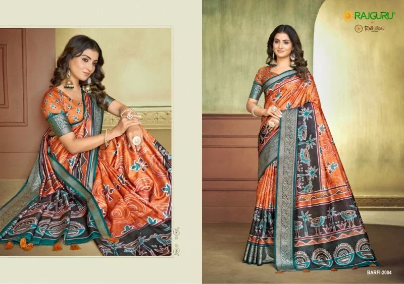 Rajguru Barfi Crepe Silk Printed Festival Wear Saree Collection 9