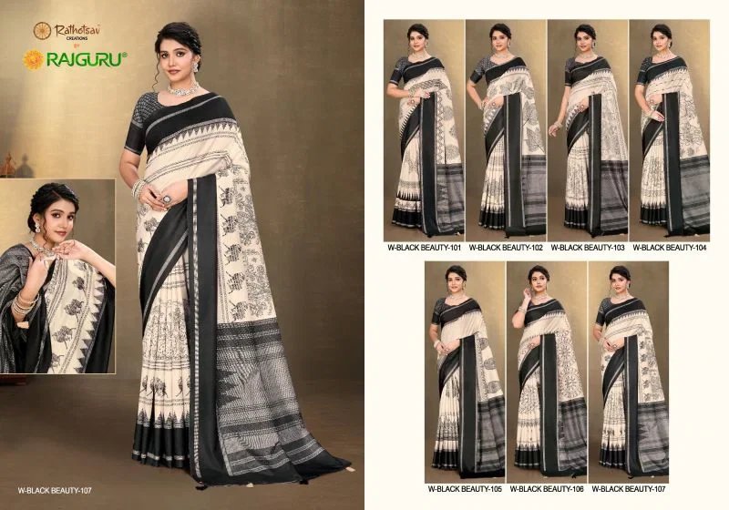 Rajguru Black Beauty Matka Silk Printed Saree Collection 8
