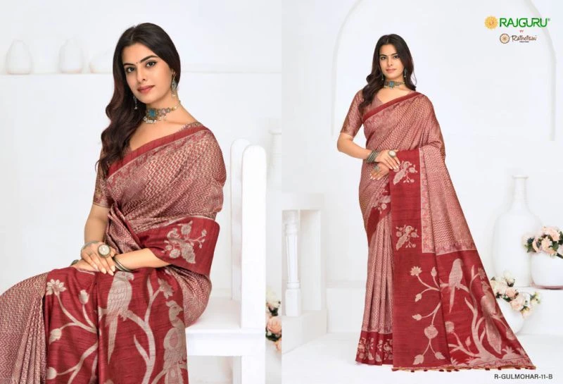 Rajguru Gulmohar Jamdani Weaving Printed Saree Collection 3