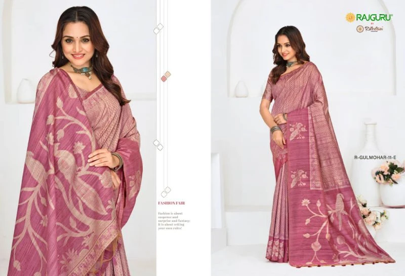 Rajguru Gulmohar Jamdani Weaving Printed Saree Collection 5