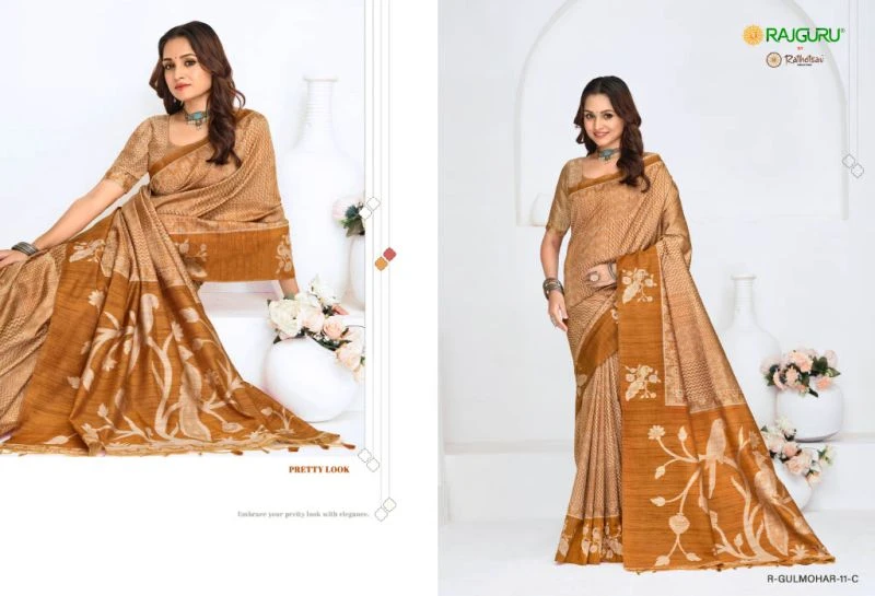 Rajguru Gulmohar Jamdani Weaving Printed Saree Collection 7