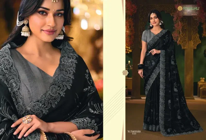 Rajguru Namrata Vol 3 Silk Chiffon Embroidered Designer Saree Collection 2