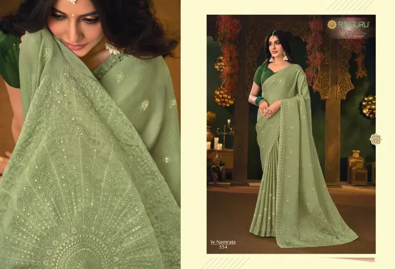Rajguru Namrata Vol 3 Silk Chiffon Embroidered Designer Saree Collection 6