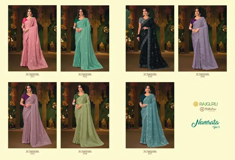 Rajguru Namrata Vol 3 Silk Chiffon Embroidered Designer Saree Collection 9