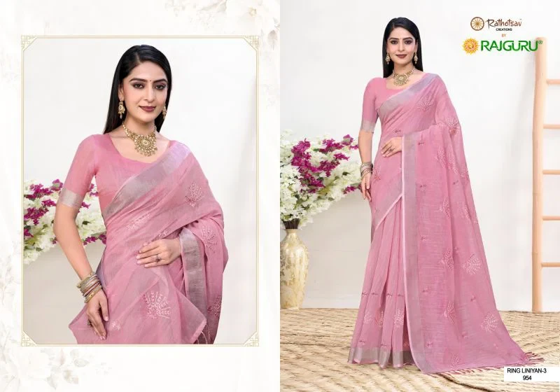 Rajguru Rang Liniyan Vol 3 Linen Embroidered Saree Collection 2