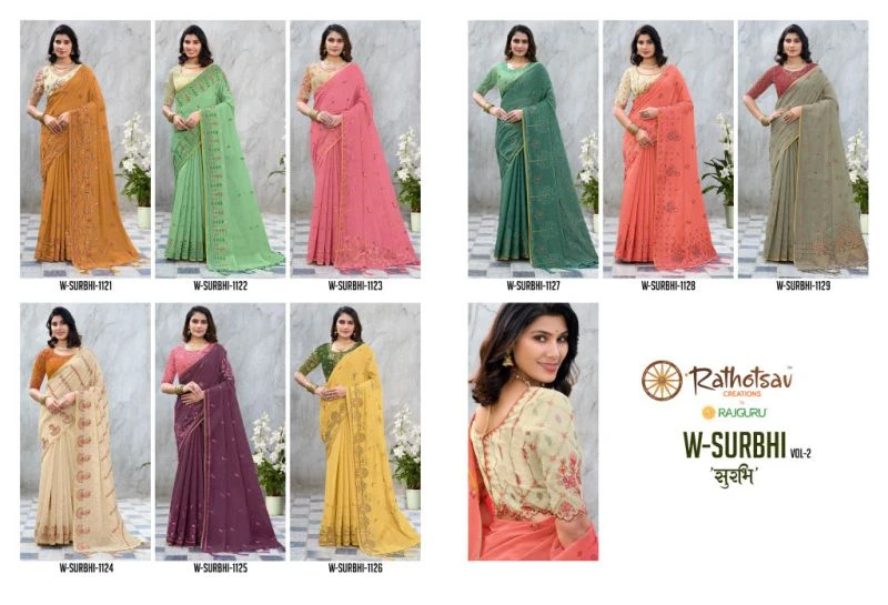Rajguru Surbhi Vol 2 Semi Cotton Embroidered Saree Collection 3