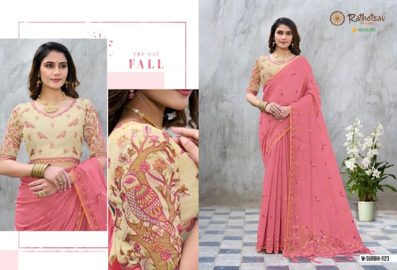 Rajguru Surbhi Vol 2 Semi Cotton Embroidered Saree Collection 7