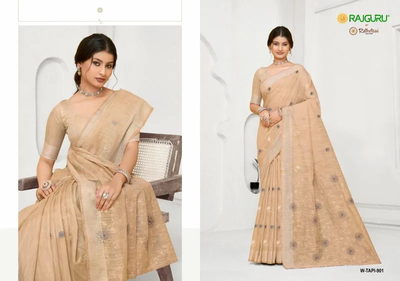 Rajguru Tapi Semi Cotton Thread Work Saree Collection 8