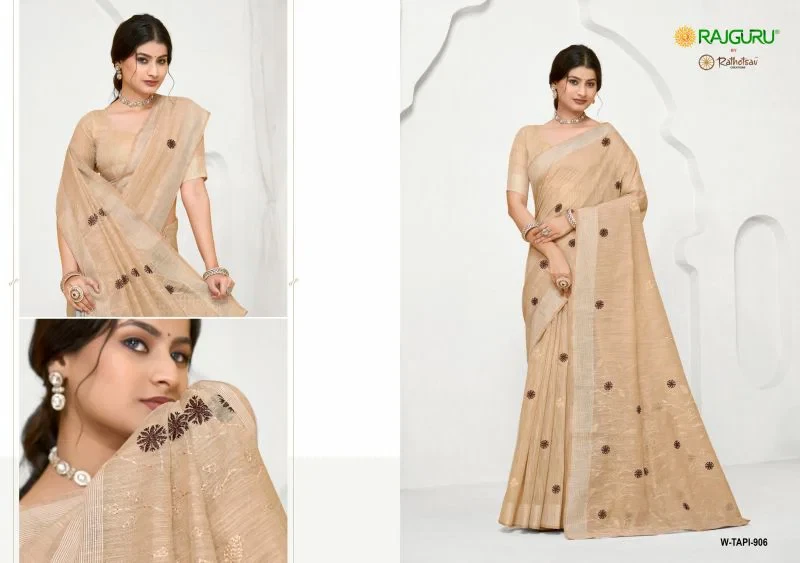 Rajguru Tapi Semi Cotton Thread Work Saree Collection 9