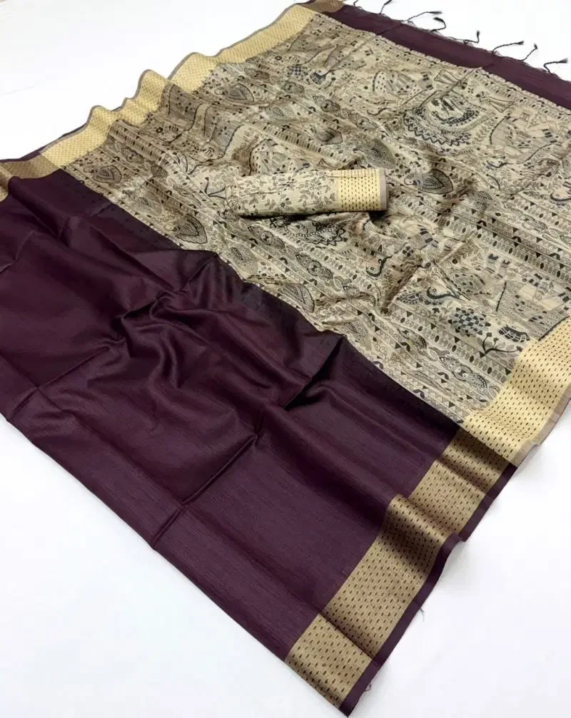 Rajyog Chaitra Tusser Silk Madhubani Printed Saree Collection
