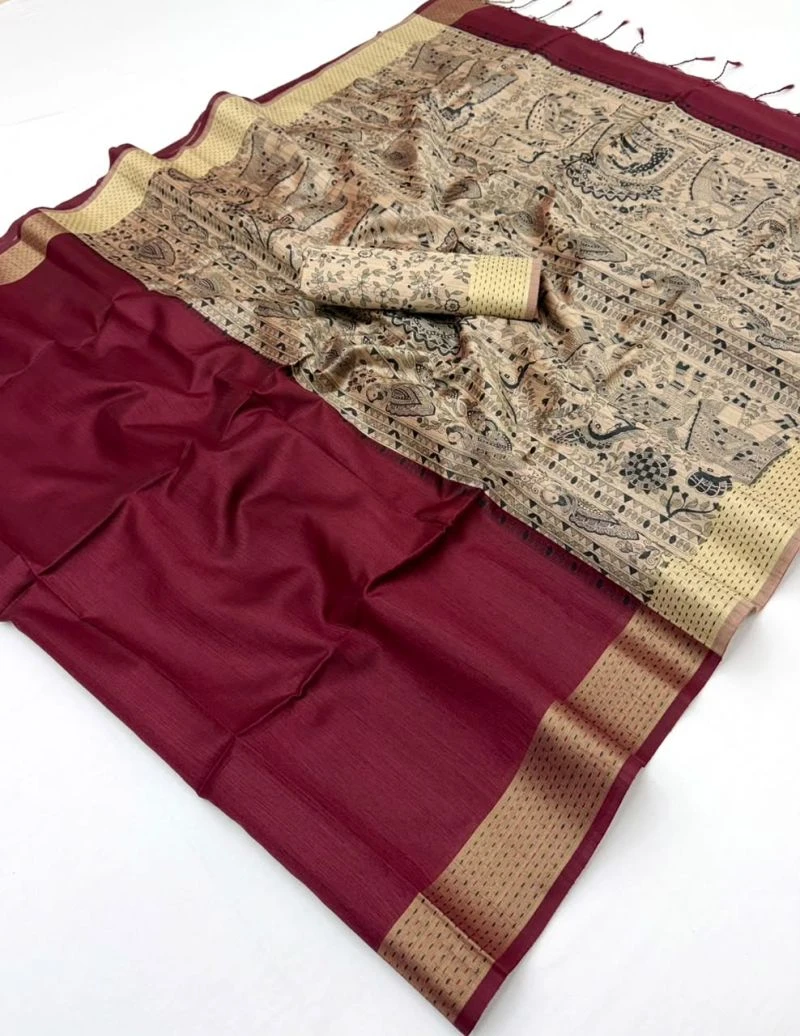 Rajyog Chaitra Tusser Silk Madhubani Printed Saree Collection 5