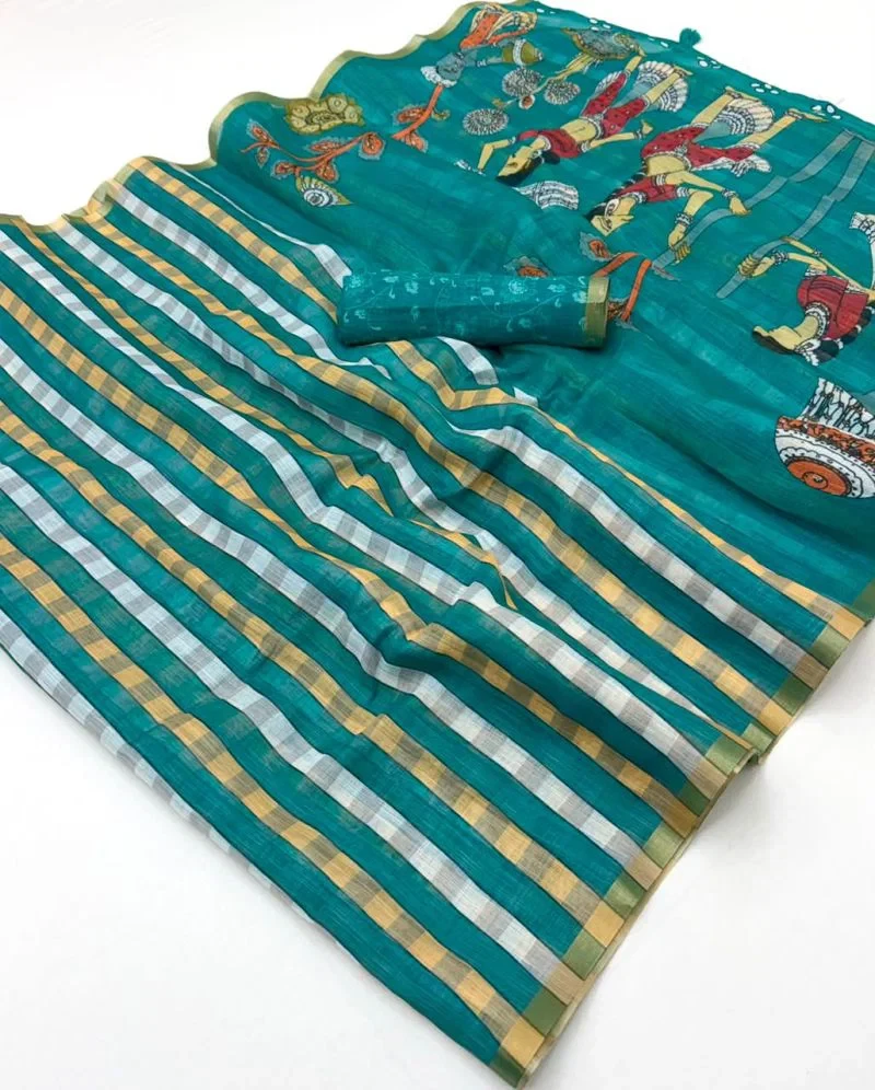 Rajyog D No 327001 To 11 Soft Linen With Zari Border Saree Collection