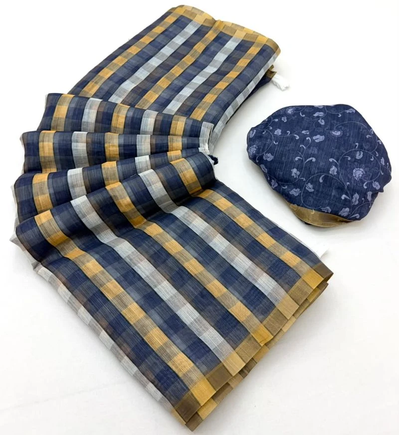 Rajyog D No 327001 To 11 Soft Linen With Zari Border Saree Collection 10