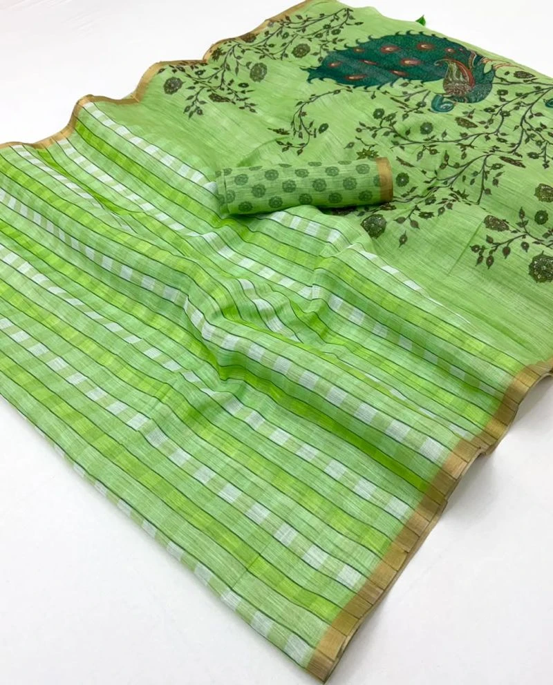 Rajyog D No 327001 To 11 Soft Linen With Zari Border Saree Collection 11