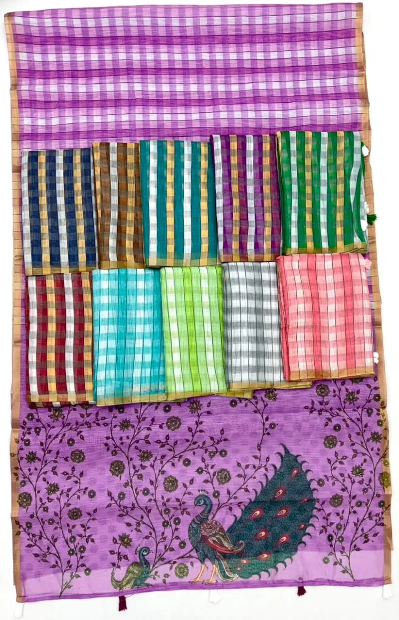Rajyog D No 327001 To 11 Soft Linen With Zari Border Saree Collection 14