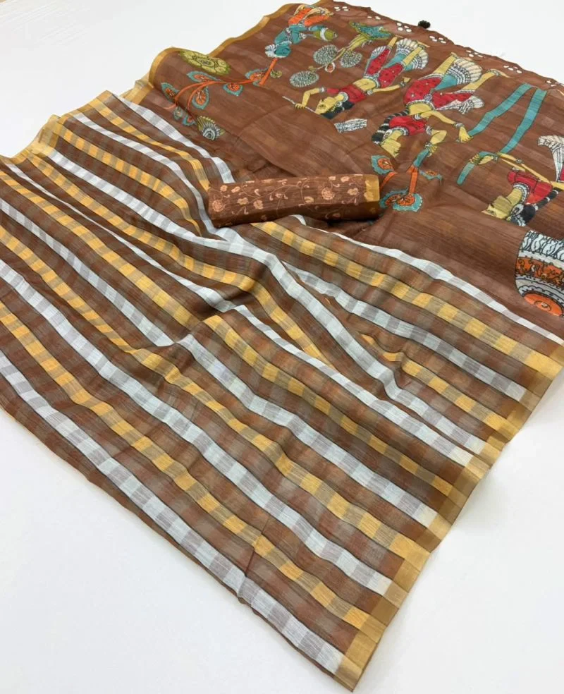 Rajyog D No 327001 To 11 Soft Linen With Zari Border Saree Collection 16
