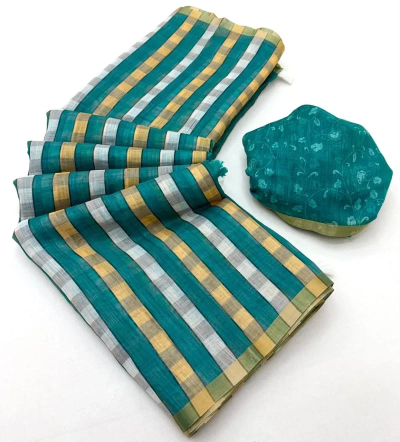 Rajyog D No 327001 To 11 Soft Linen With Zari Border Saree Collection 18