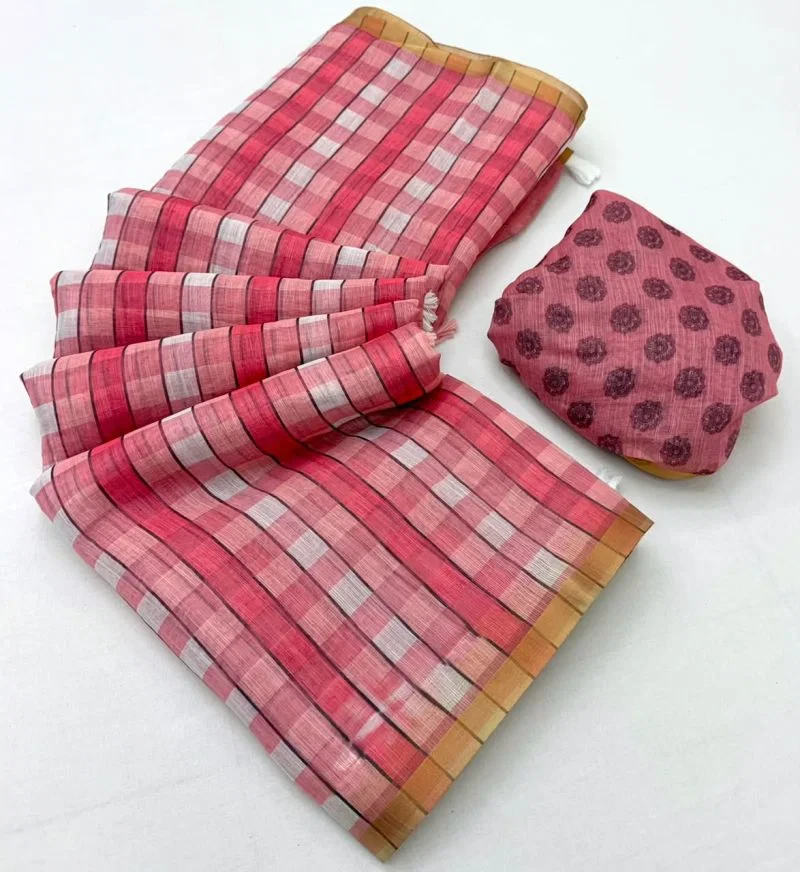 Rajyog D No 327001 To 11 Soft Linen With Zari Border Saree Collection 5