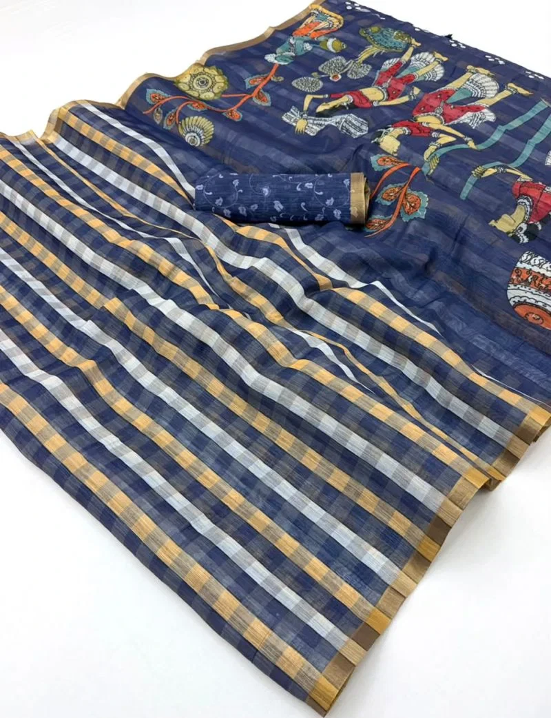 Rajyog D No 327001 To 11 Soft Linen With Zari Border Saree Collection 6