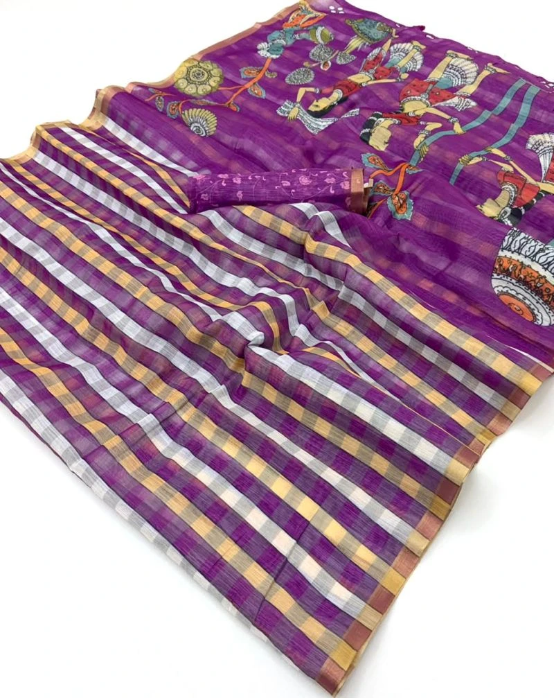 Rajyog D No 327001 To 11 Soft Linen With Zari Border Saree Collection 8