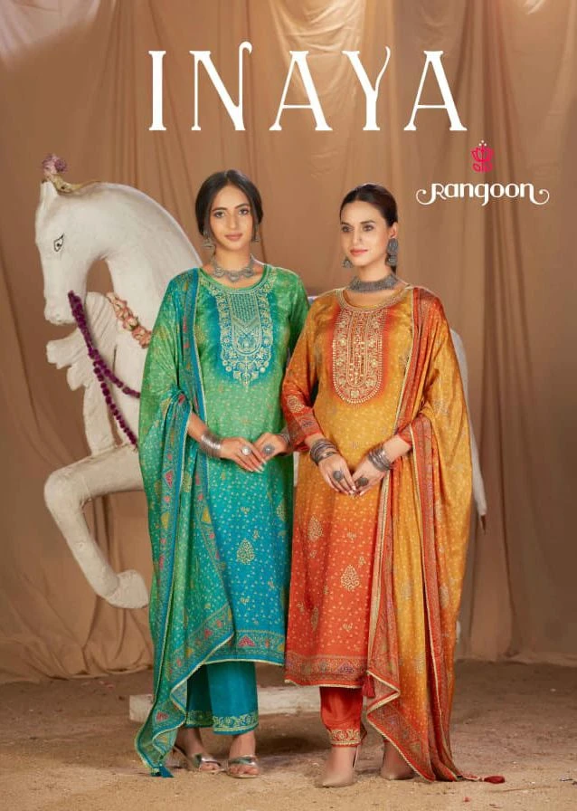 Rangoon INAYA Pure Muslin Suit With Aari Work & Swarovski Diamond Work
