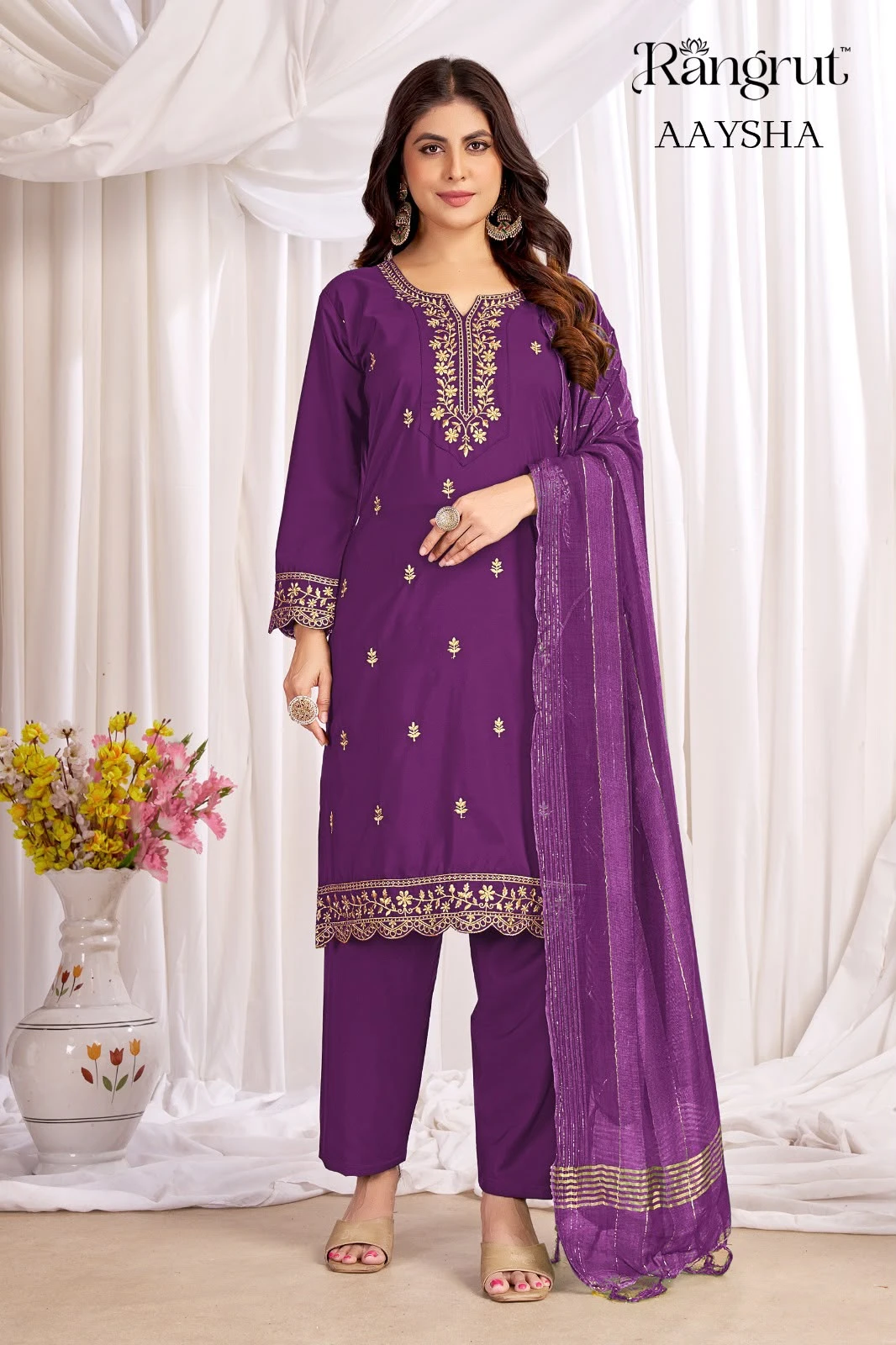 Rangrut Aaysha Malai Crape With Emroidery Work Readymade Suits 14