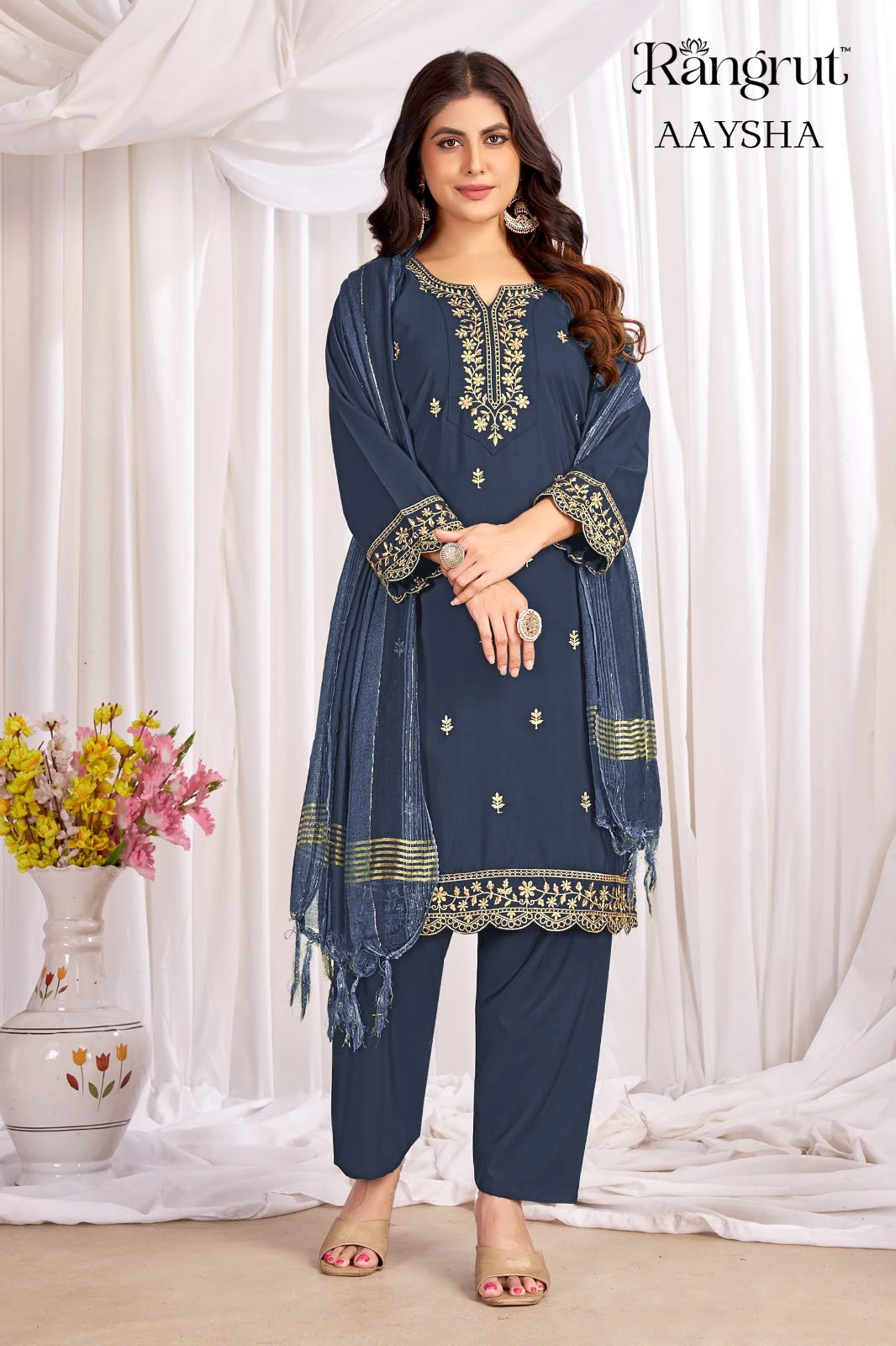 Rangrut Aaysha Malai Crape With Emroidery Work Readymade Suits 15
