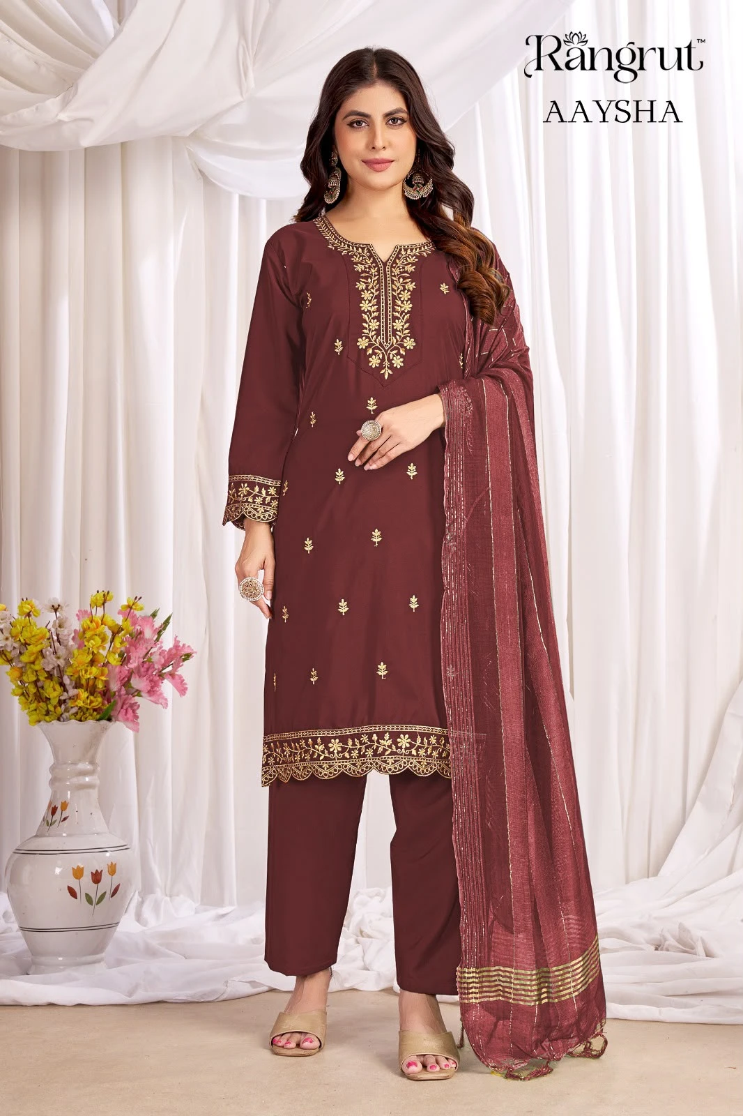 Rangrut Aaysha Malai Crape With Emroidery Work Readymade Suits 5