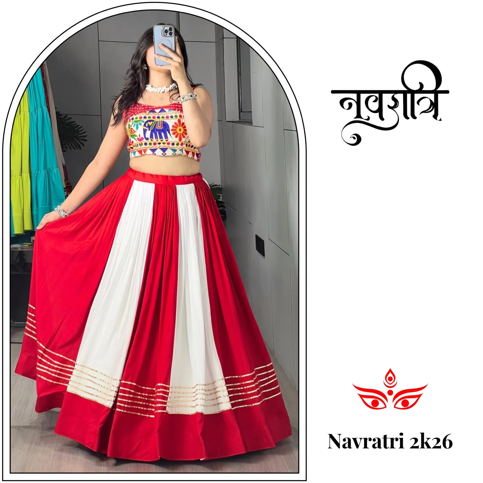 Red White Pure Rayon Cotton Chaniya Choli With Gota Patti And Gamthi Work 1
