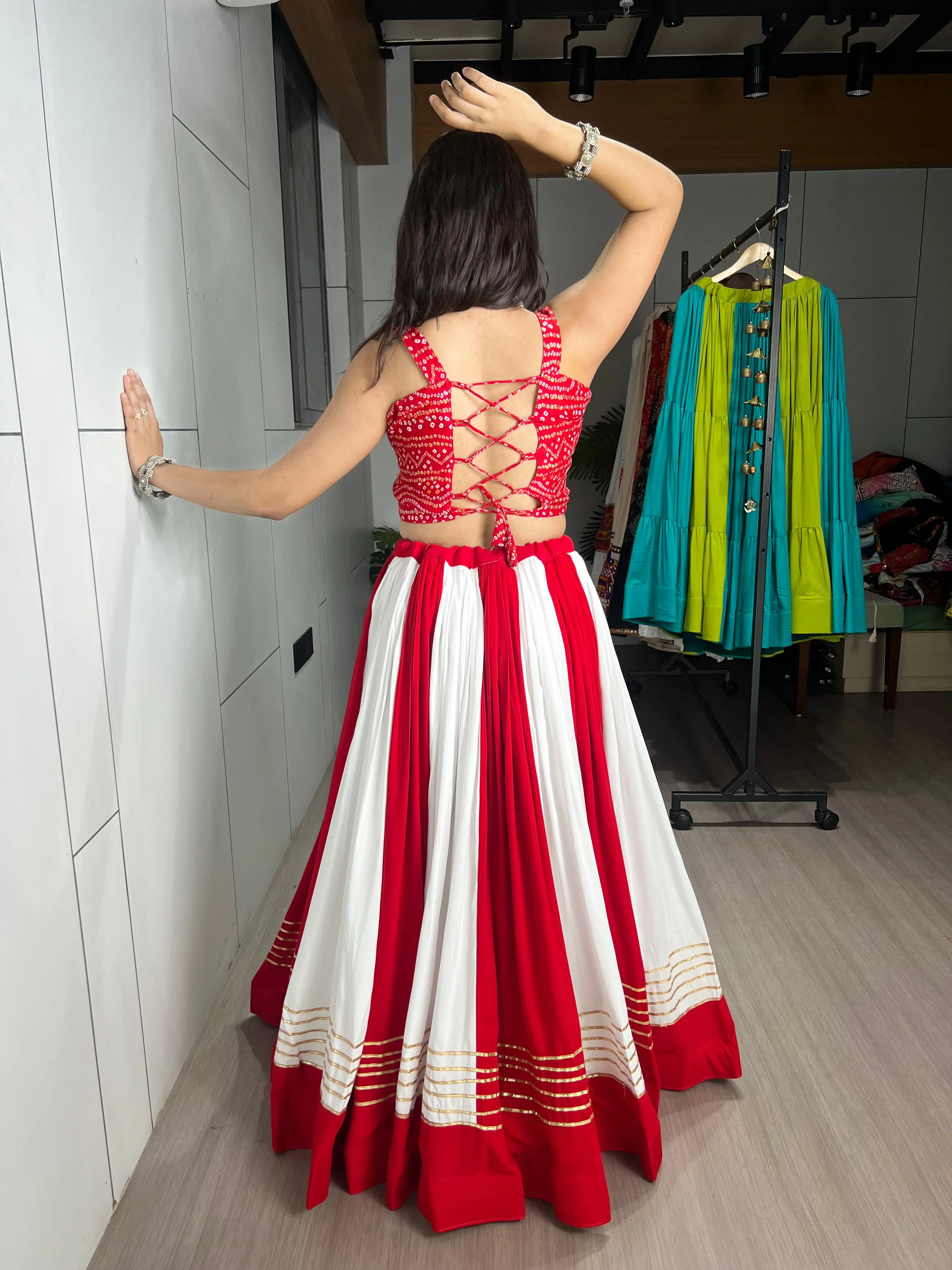Red White Pure Rayon Cotton Chaniya Choli With Gota Patti And Gamthi Work 5