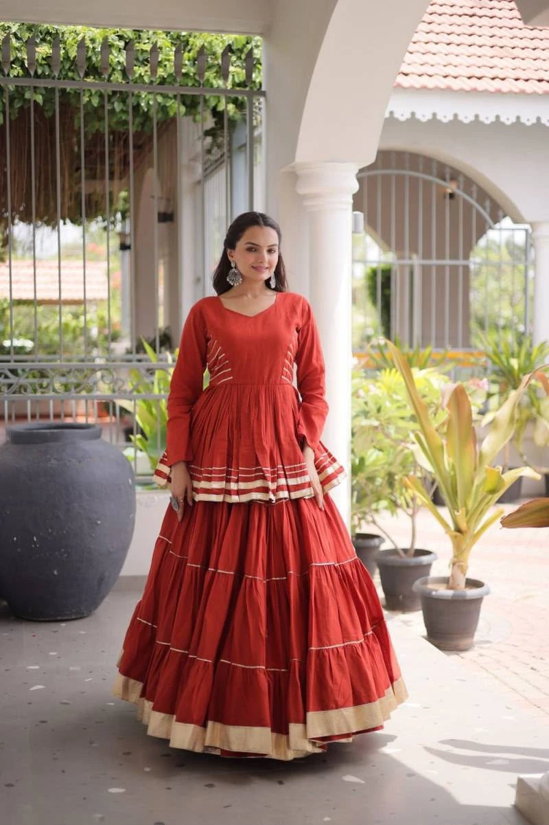 Reyon Cotton Peplum Lehenga Choli With Gota Patti And Lace Work 4