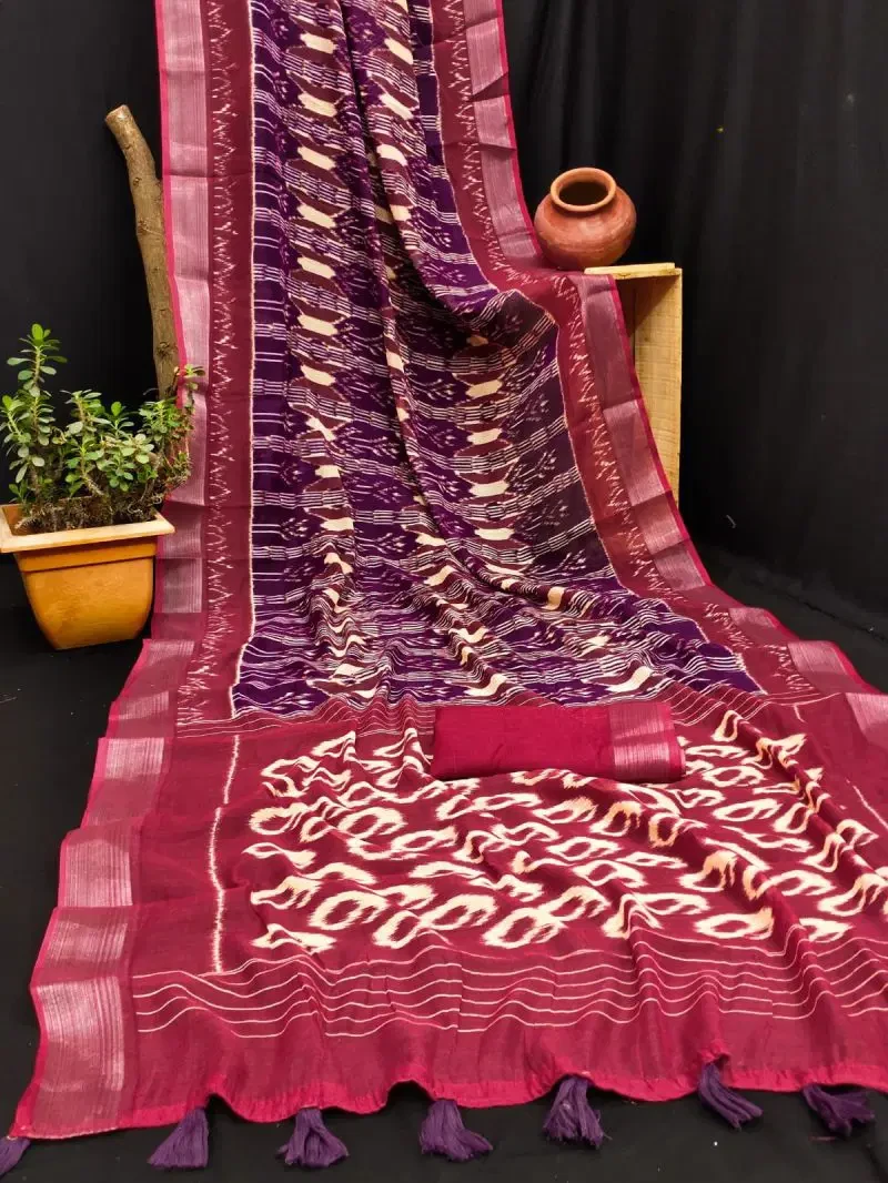 Rockstar Vol 1 Cotton Ikkat Printed Zari Border Saree Collection