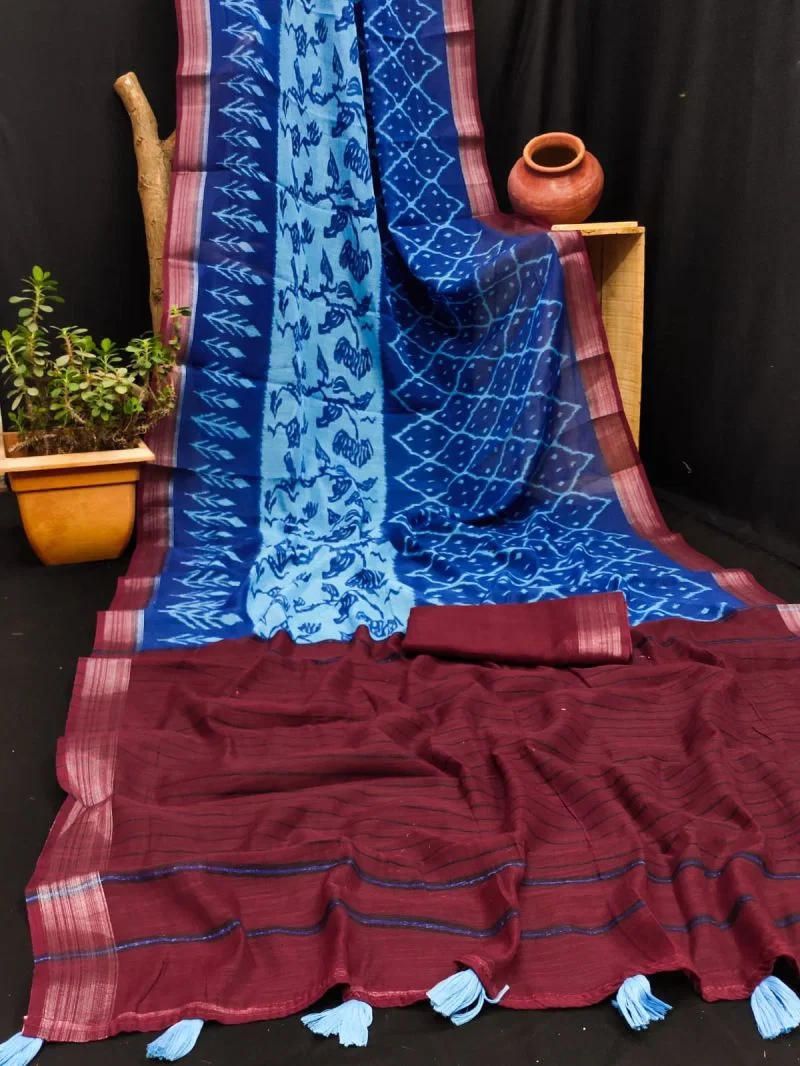 Rockstar Vol 1 Cotton Ikkat Printed Zari Border Saree Collection 10