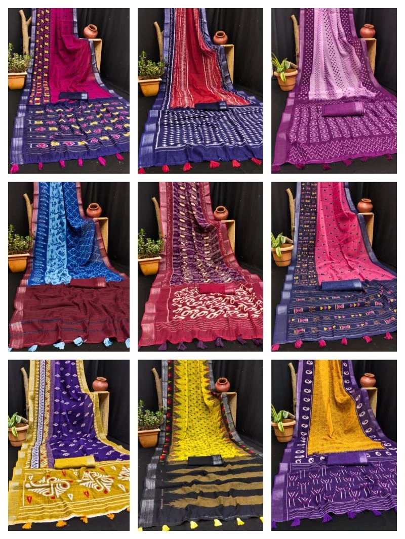 Rockstar Vol 1 Cotton Ikkat Printed Zari Border Saree Collection 3
