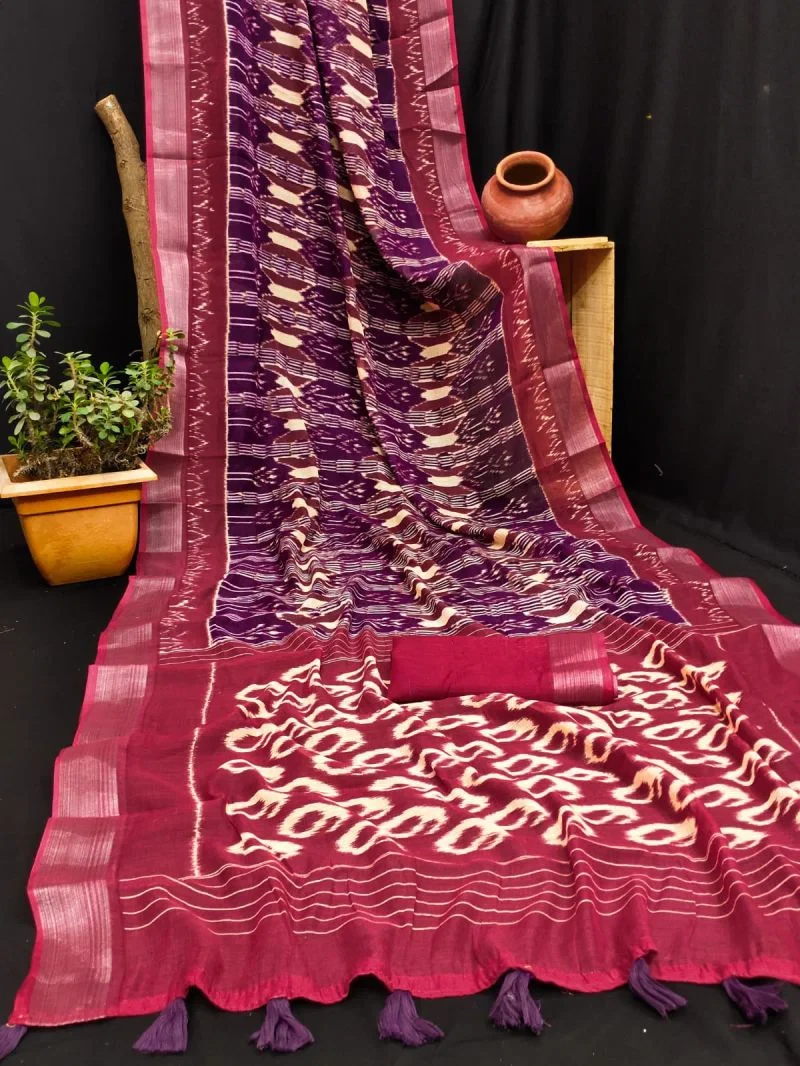 Rockstar Vol 1 Cotton Ikkat Printed Zari Border Saree Collection 4