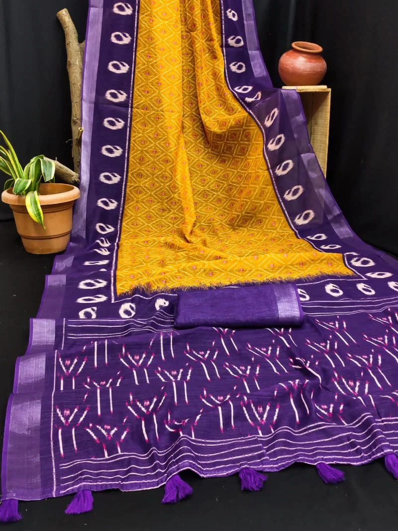 Rockstar Vol 1 Cotton Ikkat Printed Zari Border Saree Collection 5