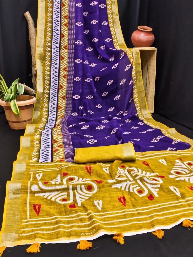 Rockstar Vol 1 Cotton Ikkat Printed Zari Border Saree Collection 6