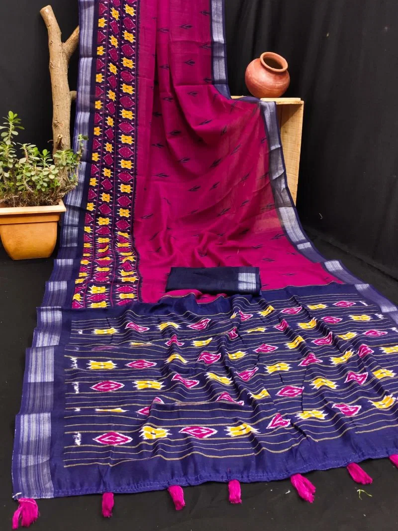 Rockstar Vol 1 Cotton Ikkat Printed Zari Border Saree Collection 8