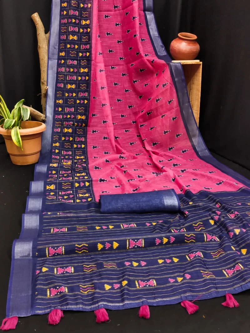Rockstar Vol 1 Cotton Ikkat Printed Zari Border Saree Collection 9