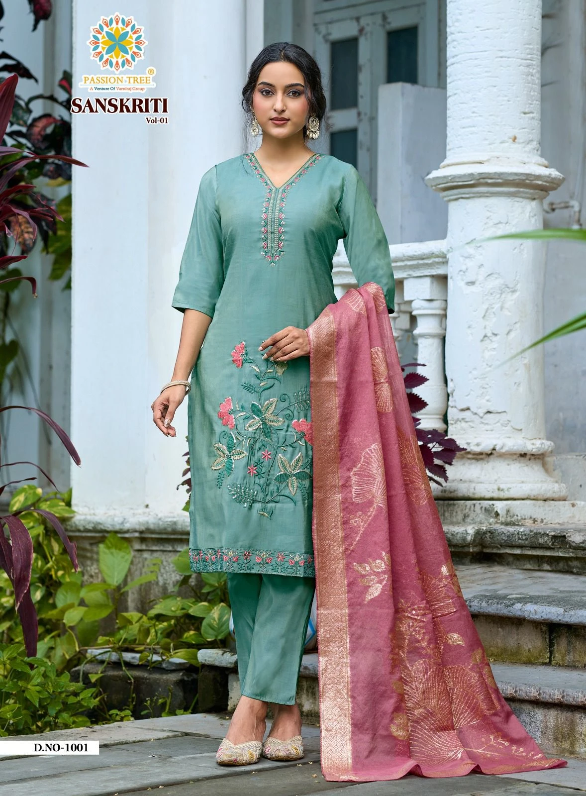 Sanskriti Vol-1 Roman Shimmer Silk Straight Kurti With Pant & Dupatta 11