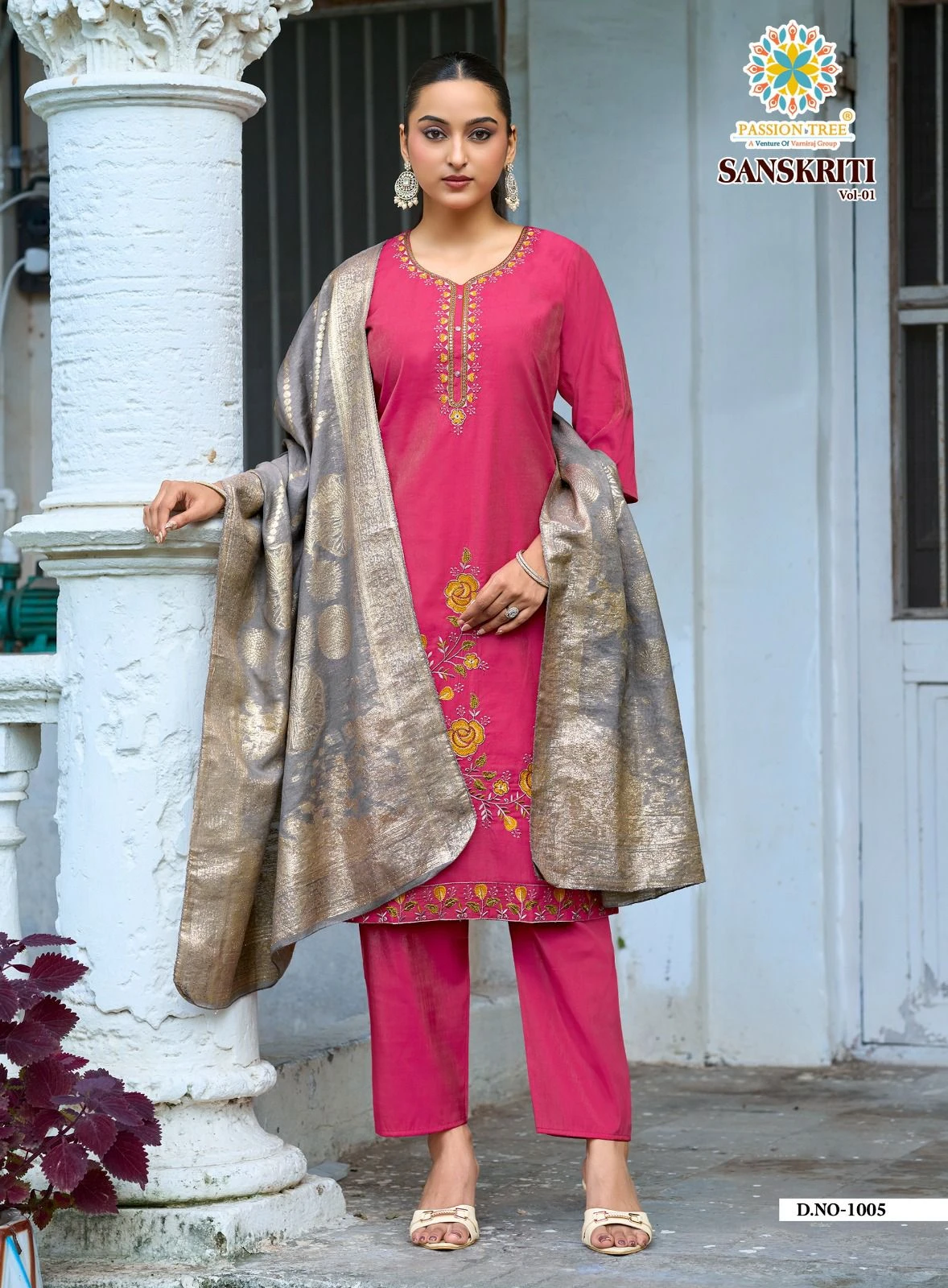 Sanskriti Vol-1 Roman Shimmer Silk Straight Kurti With Pant & Dupatta 4