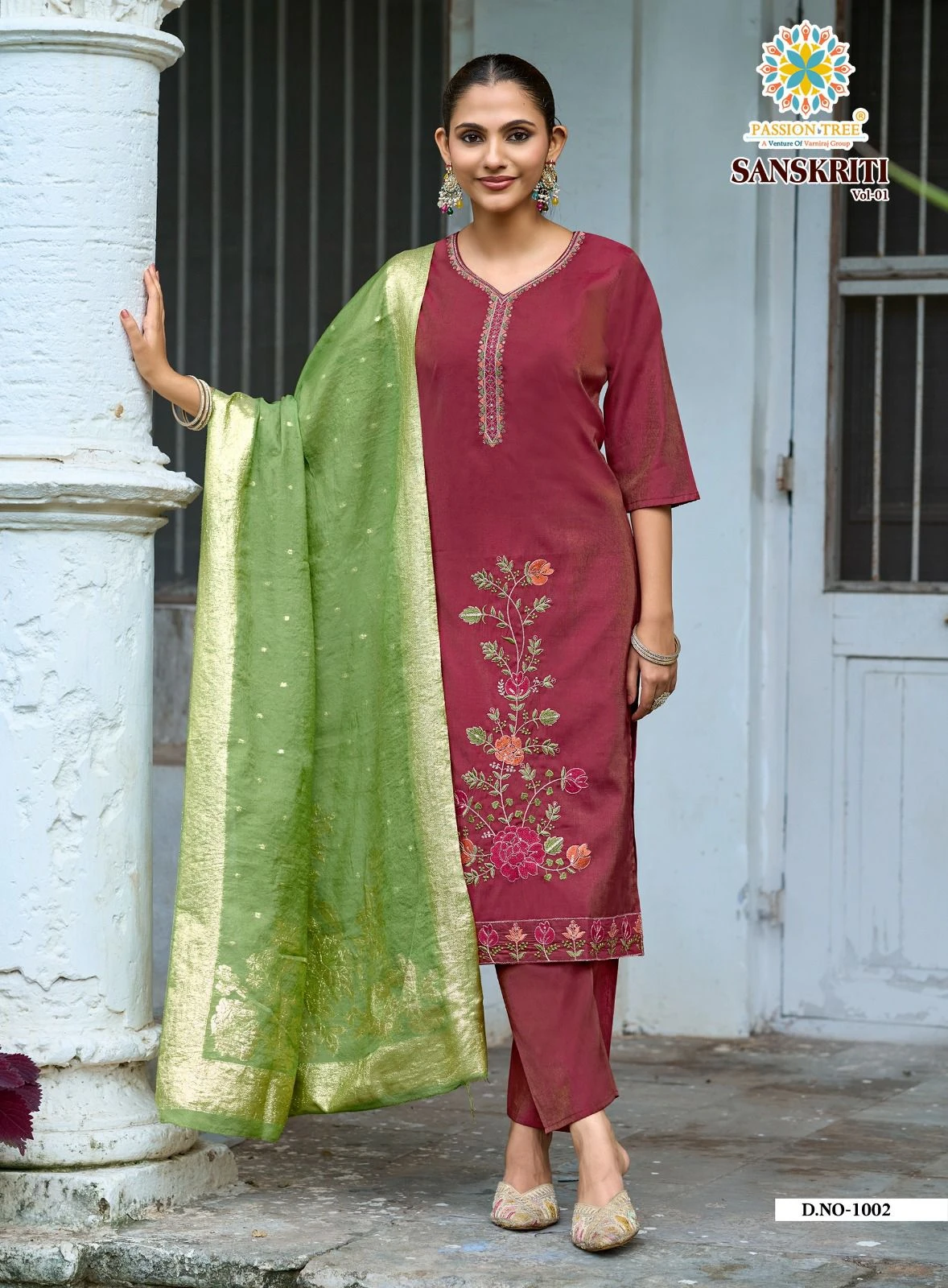 Sanskriti Vol-1 Roman Shimmer Silk Straight Kurti With Pant & Dupatta 5