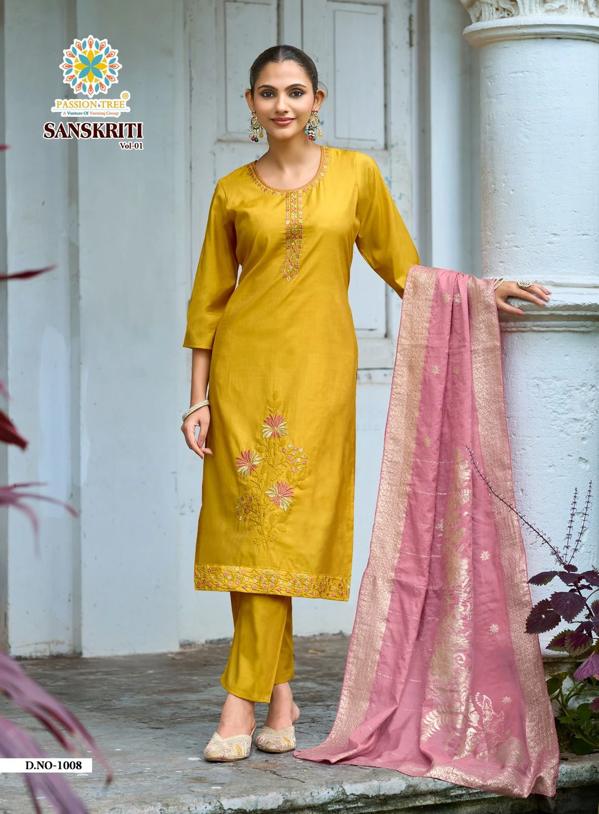 Sanskriti Vol-1 Roman Shimmer Silk Straight Kurti With Pant & Dupatta 6
