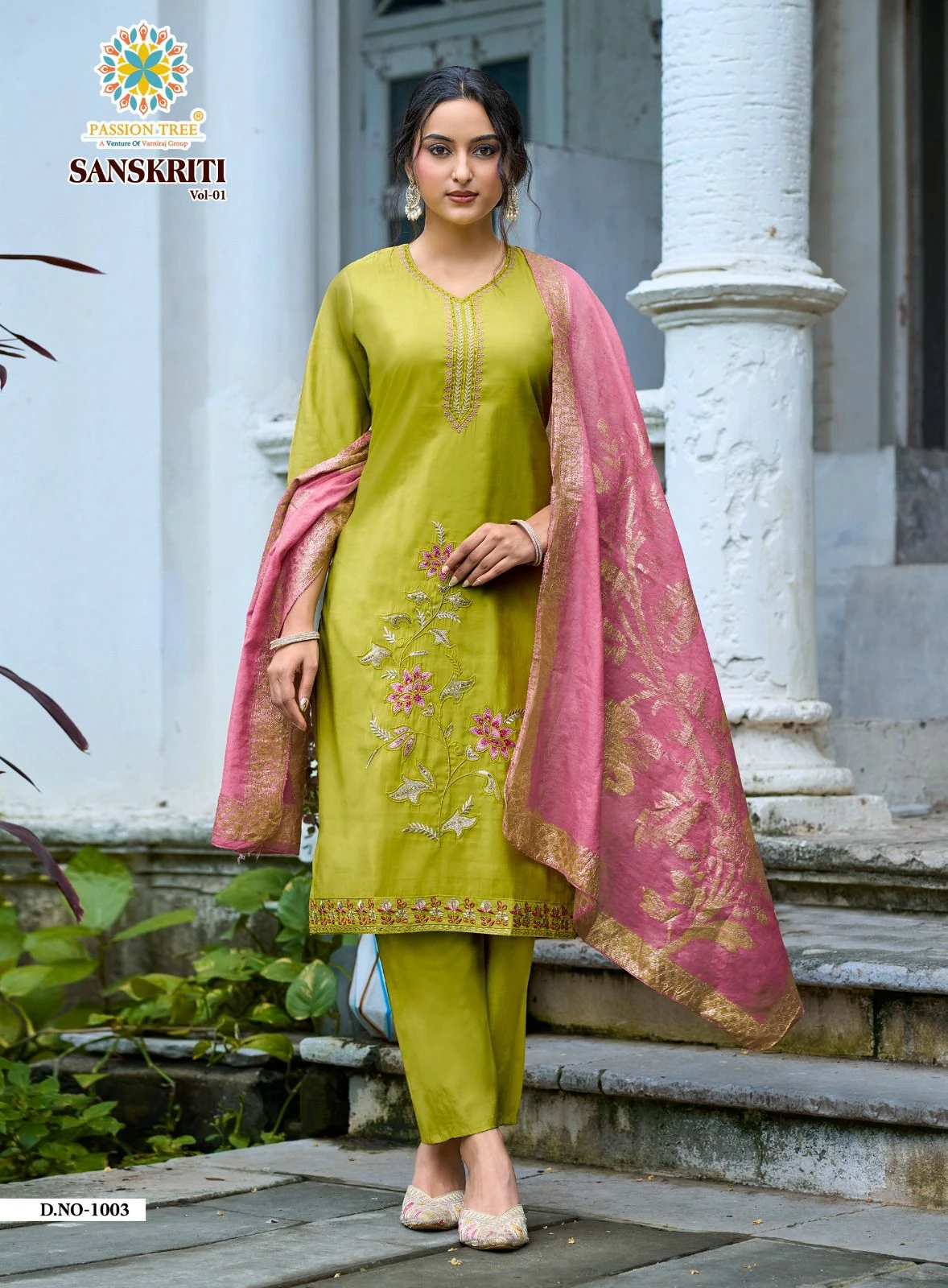 Sanskriti Vol-1 Roman Shimmer Silk Straight Kurti With Pant & Dupatta 7