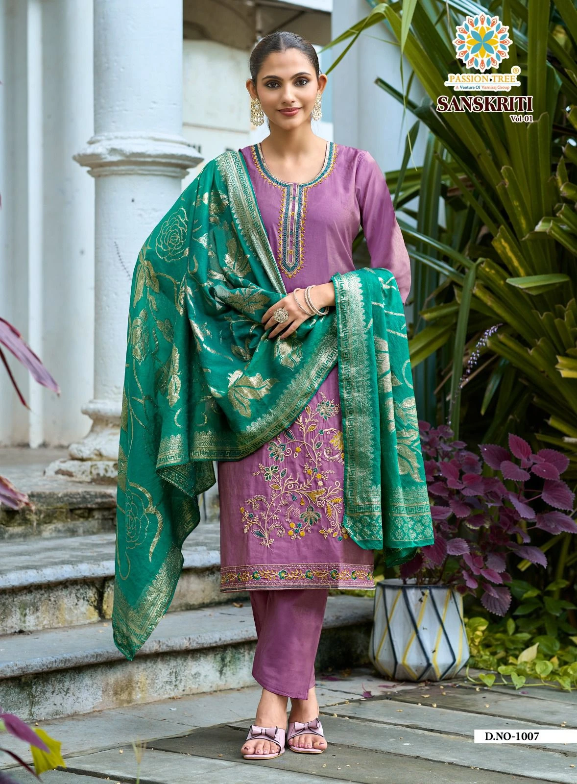 Sanskriti Vol-1 Roman Shimmer Silk Straight Kurti With Pant & Dupatta 8